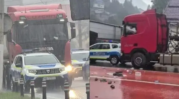 Șofer de TIR, scos cu forța din cabină după ce a lovit o autospecială de Poliție pe DN1